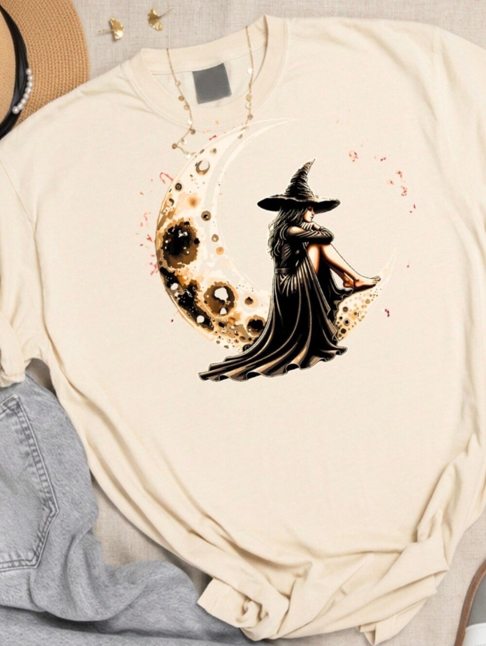 Gothic Witch Moon T-Shirt - Handmade Crystals Design